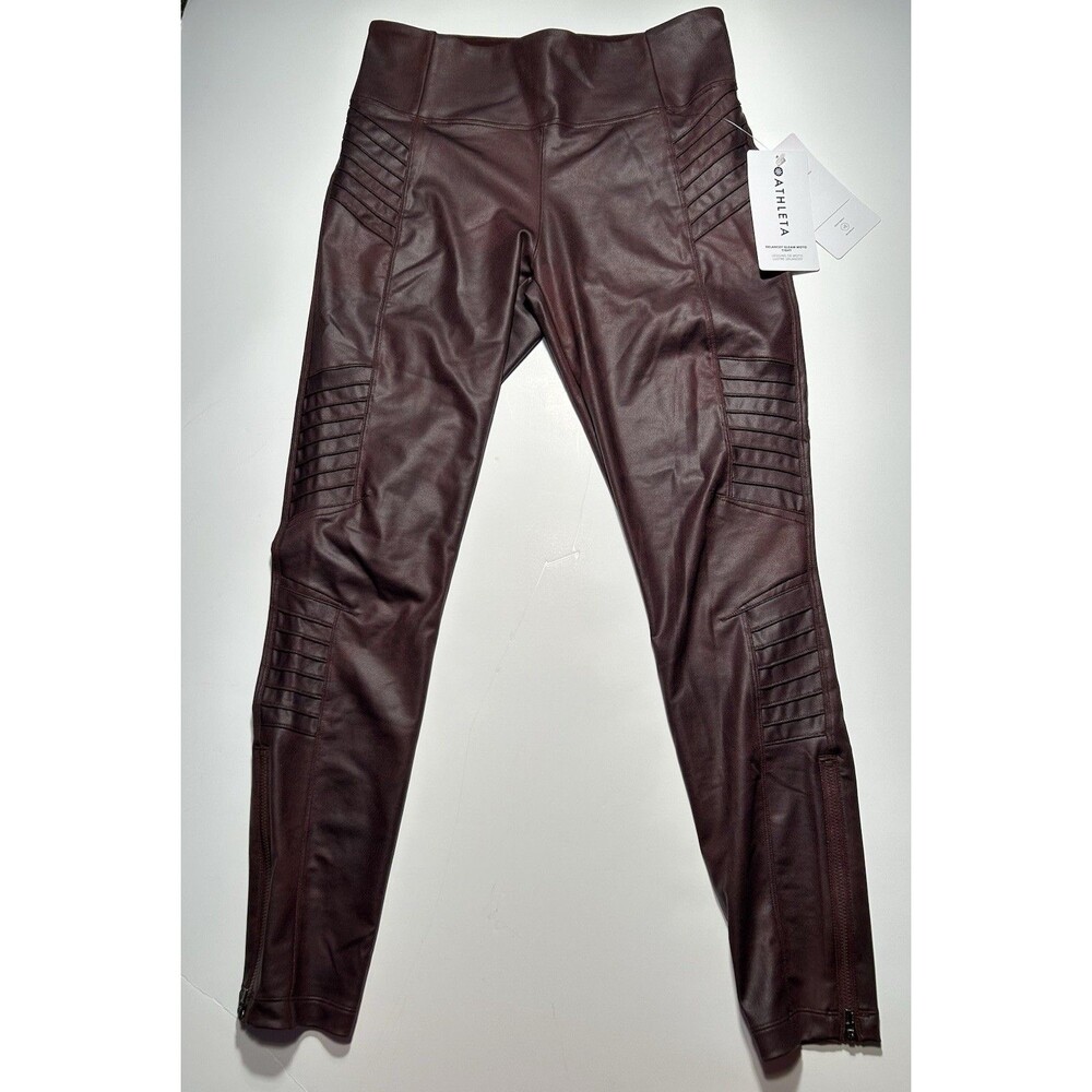 New Athleta Women’s Delancey Gleam Burgundy Moto Tight Size M Medium Zip Ankle